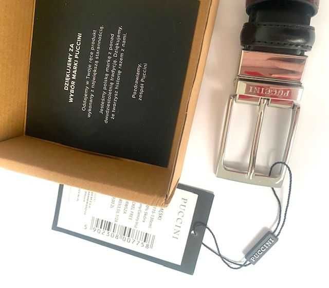 NOWY pasek skórzany z etykietą