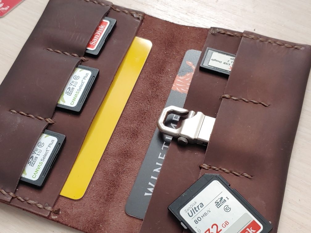 Кардхолдер бифолд кошелёк для флешек, SD карт памяти. Кожа.