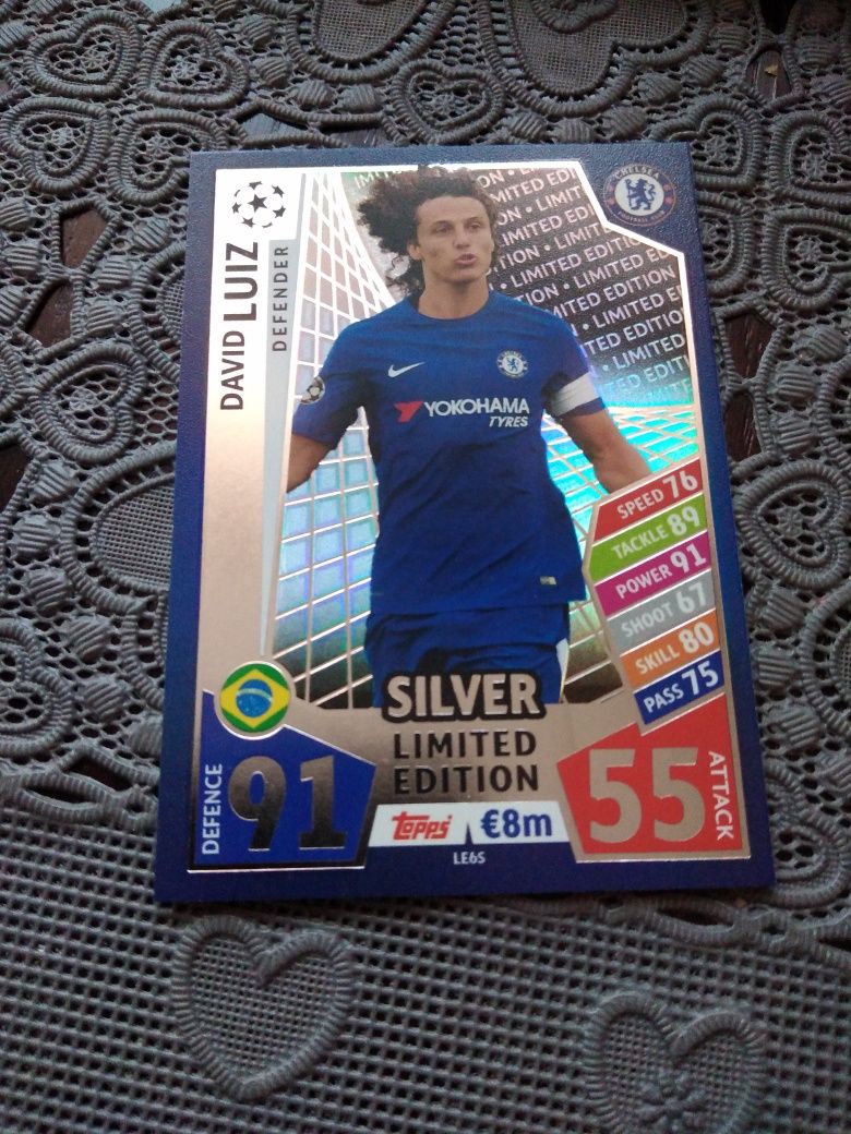 Karta limited edition match attax 2017 Topps 2018 David Luiz silver