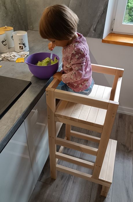 Pomocnik Kuchenny Kitchen Helper Drewniany 4 poziomy Funkcja Siedzenia