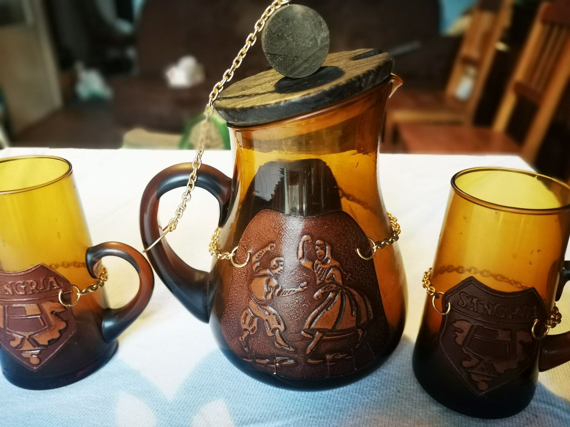 Dzbanek szklanki Sangria Wino Poncz Kompot lata 70 vintage prl