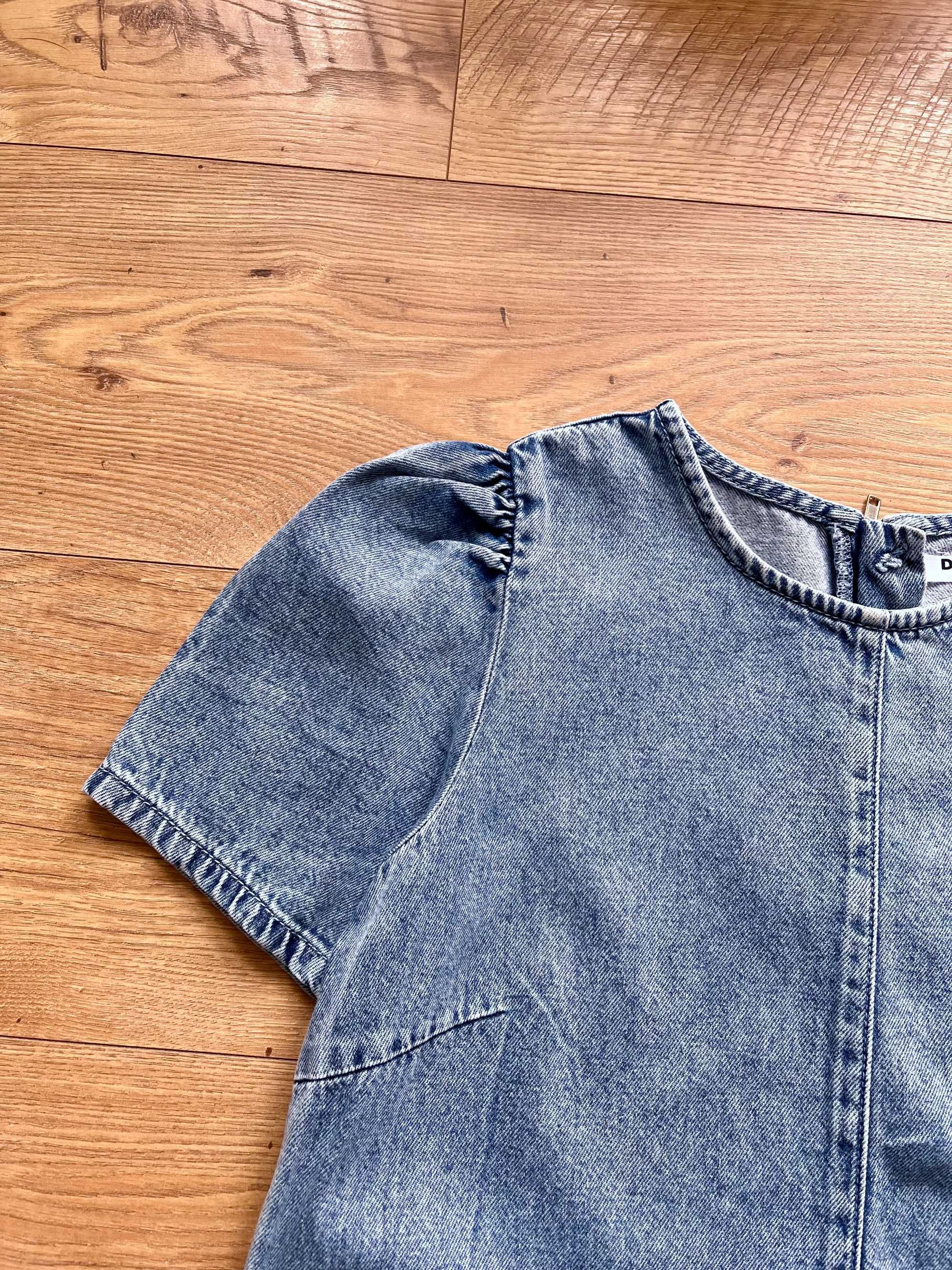 Sukienka Sinsay 36 S jeans jeansowa niebieska bufki krótki rękaw