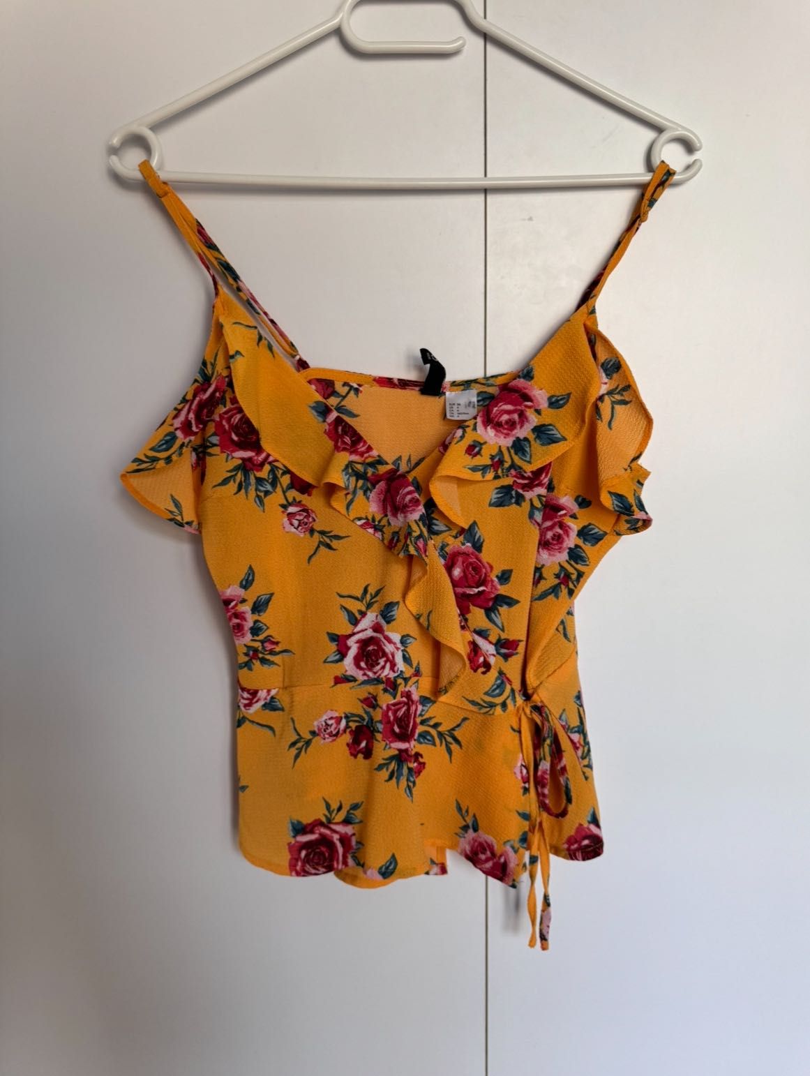 Bluzka H&M letnia top na ramiączkach żółta w kwiaty, rozmiar S