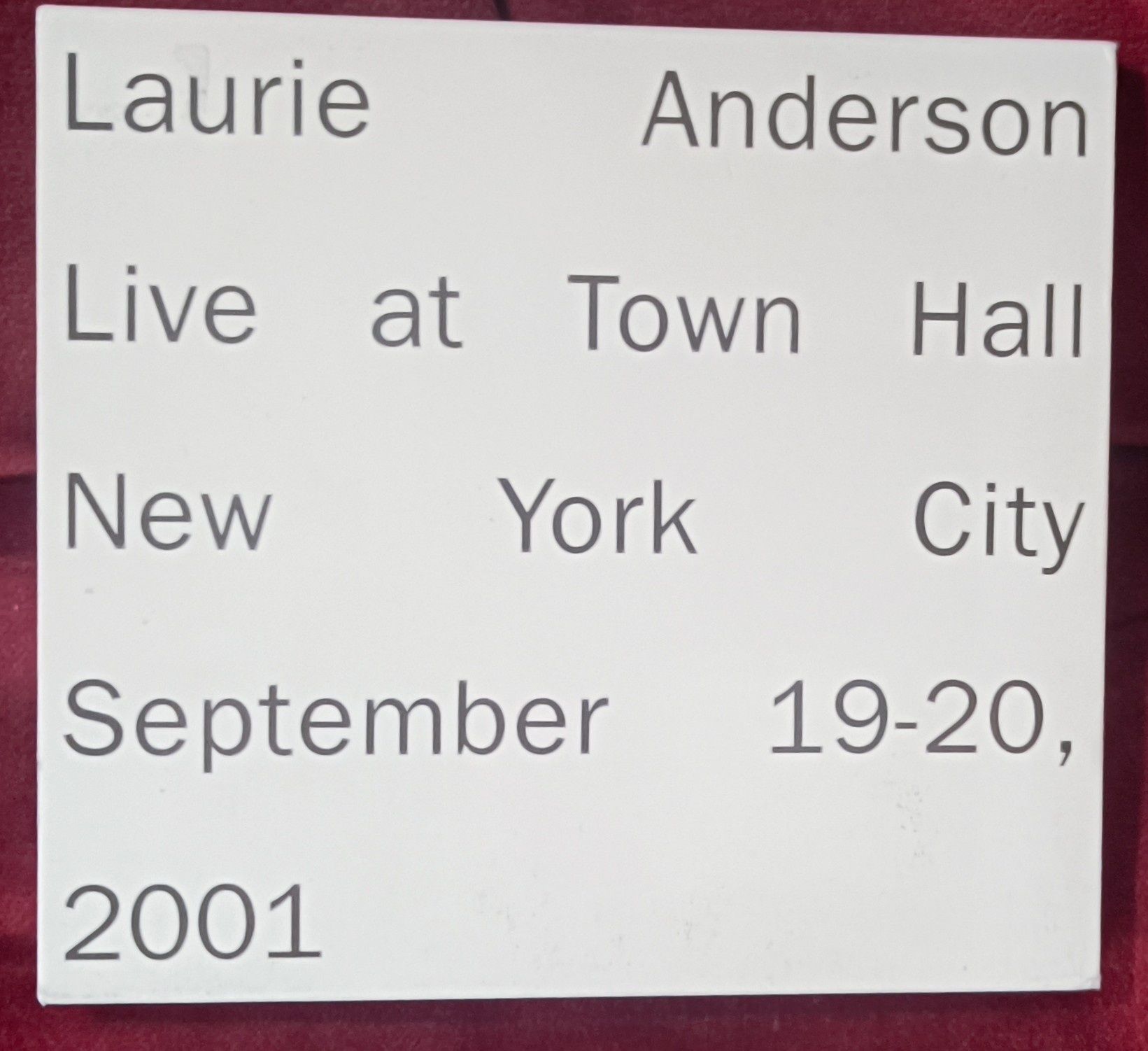 Laurie Anderson "Live at Town Hall NYC Sep 2001" 2CDs RARO