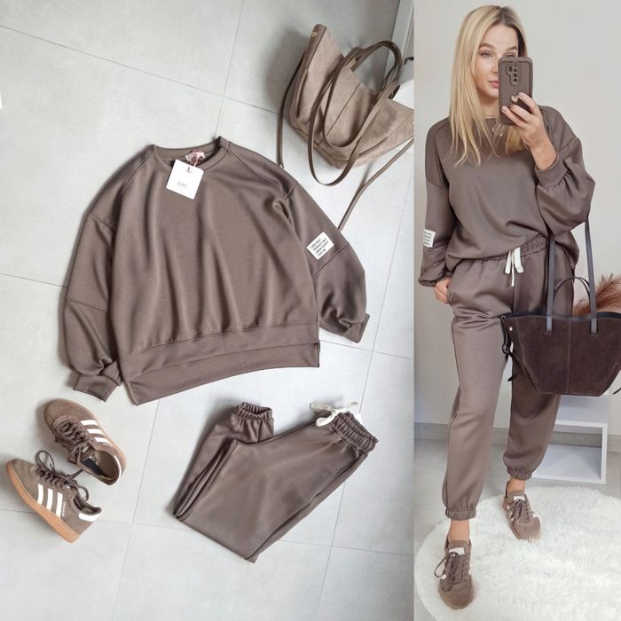 Azara komplet dres bluza spodnie fango brązowy mokka masełko wiskoza