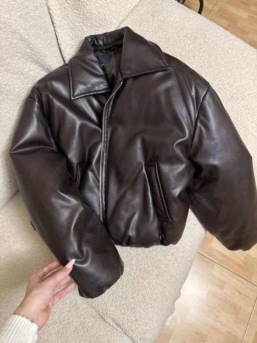 Куртка mango шкіряна шоколадна