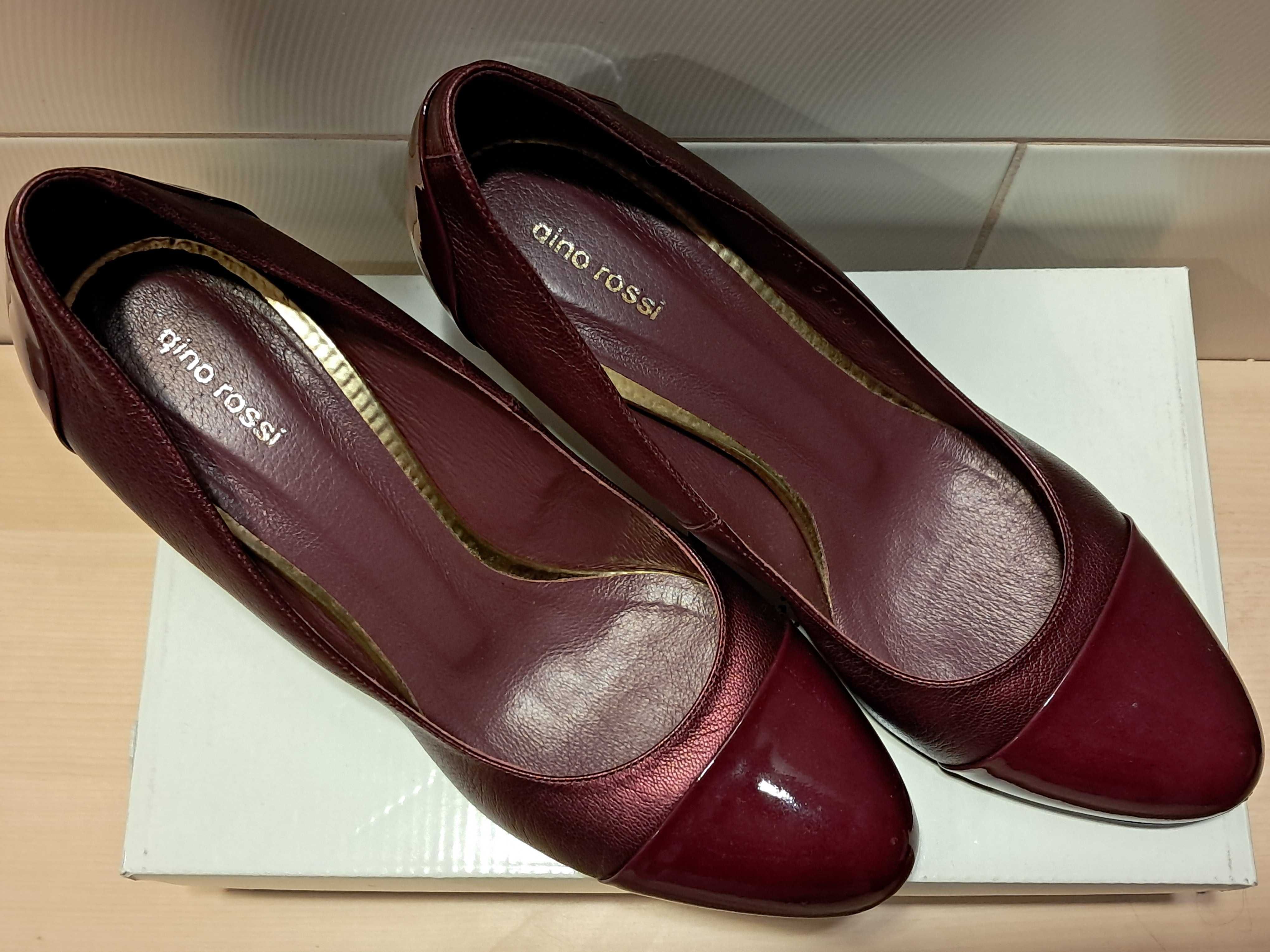 Buty skórzane Gino Rossi Frida bordowe czółenka na obcasie 39,5