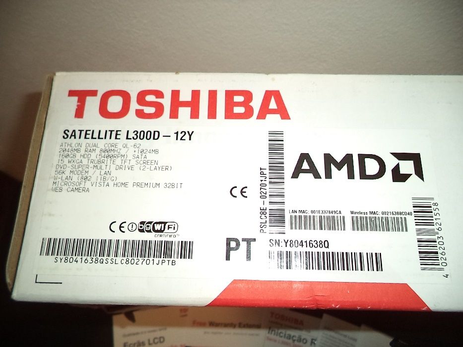 Caixa + Manuais Toshiba L300/l300D