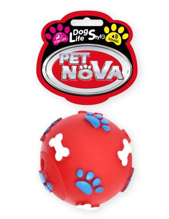 Zabawka Piłka ze wzorem łapek kości 6cm, czerwona