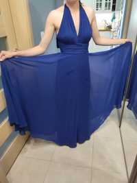 Niebieska sukienka suknia maxi wieczorowa na wesele