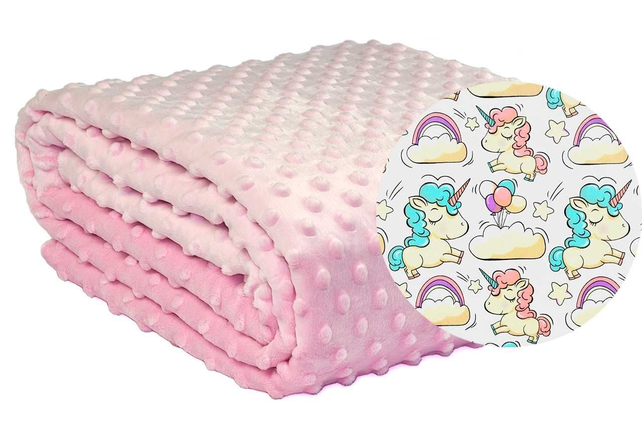 2w1 Dwustronna Dziecięca Narzuta Na Łóżko Koc Jednrożec Minky 160x200