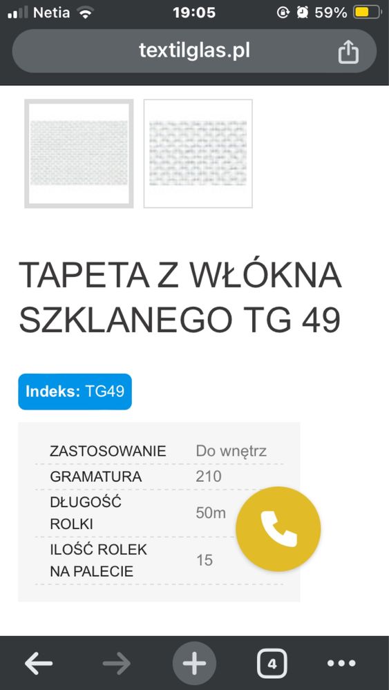 Tapeta z włókien szklanych 25m TG49 Textilglas +Klej Gewebekleber 10kg