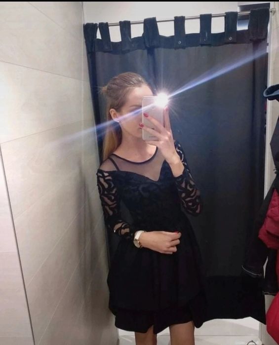 REZERWACJA Czarna elegancka sukienka studniówka XS S wyjątkowa