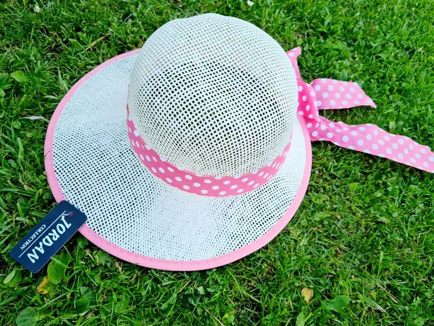 Nowy kapelusz letni słomkowy Retro z różową kokardą