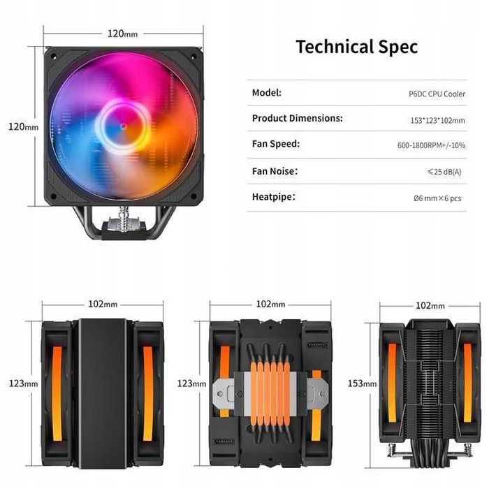 Uphere Chłodzenie Procesora Argb Pwm Dual Fun 120Mm