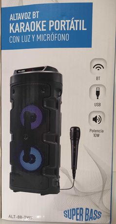 Coluna portátil c/ Bluetooth e Microfone para Karaoke, c/ entrada USB