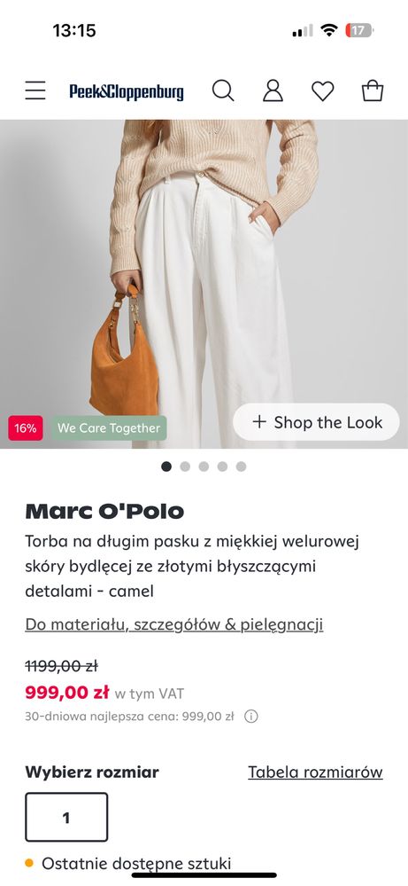 NOWA! Karmelowa torebka z welurowej skóry Marc O’Polo