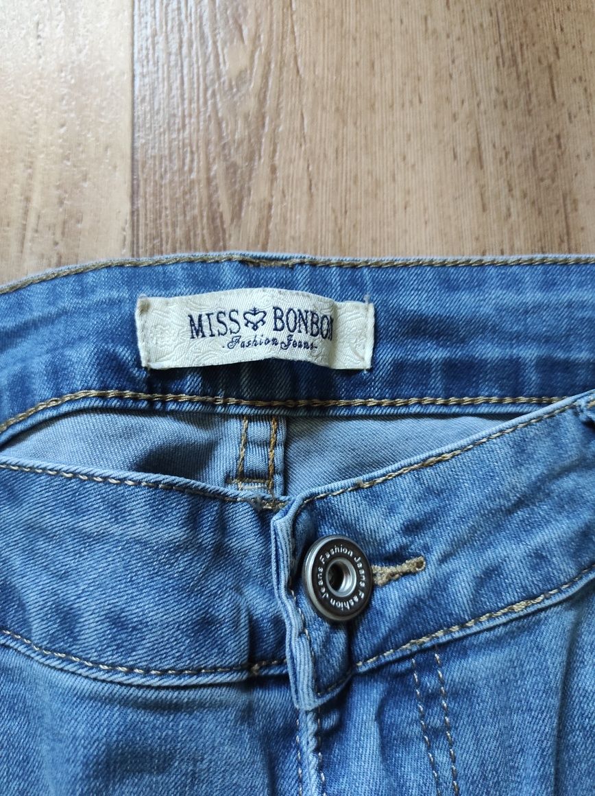 Miss bonbon rurki jeansy L perełki