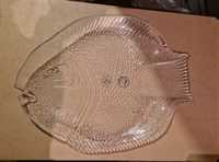 Duży szklany talerz półmisek w kształcie ryby