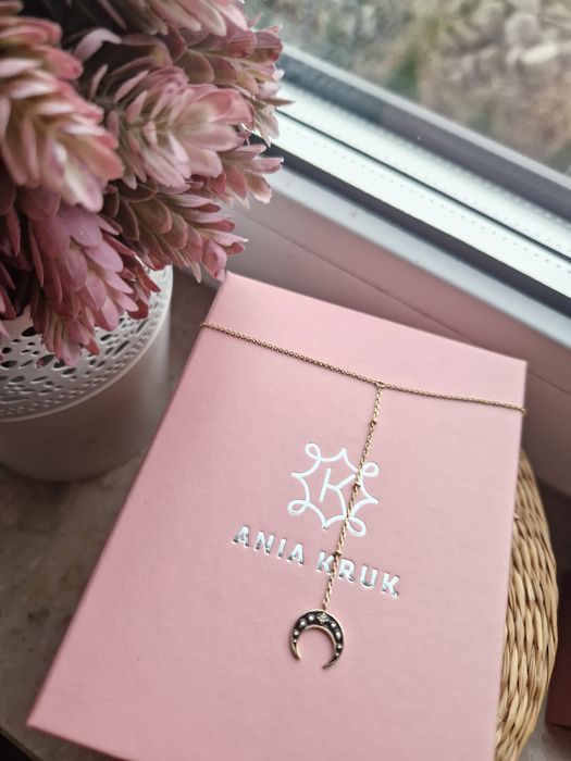 Naszyjnik Księżyc Moon Ania Kruk srebro pozłacane 24k złotem czarny