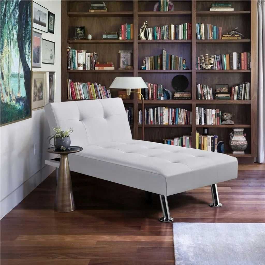 Łóżko sofa szezlong pojedyncze Yaheetech 166x76,5x40 biały ekoskóra