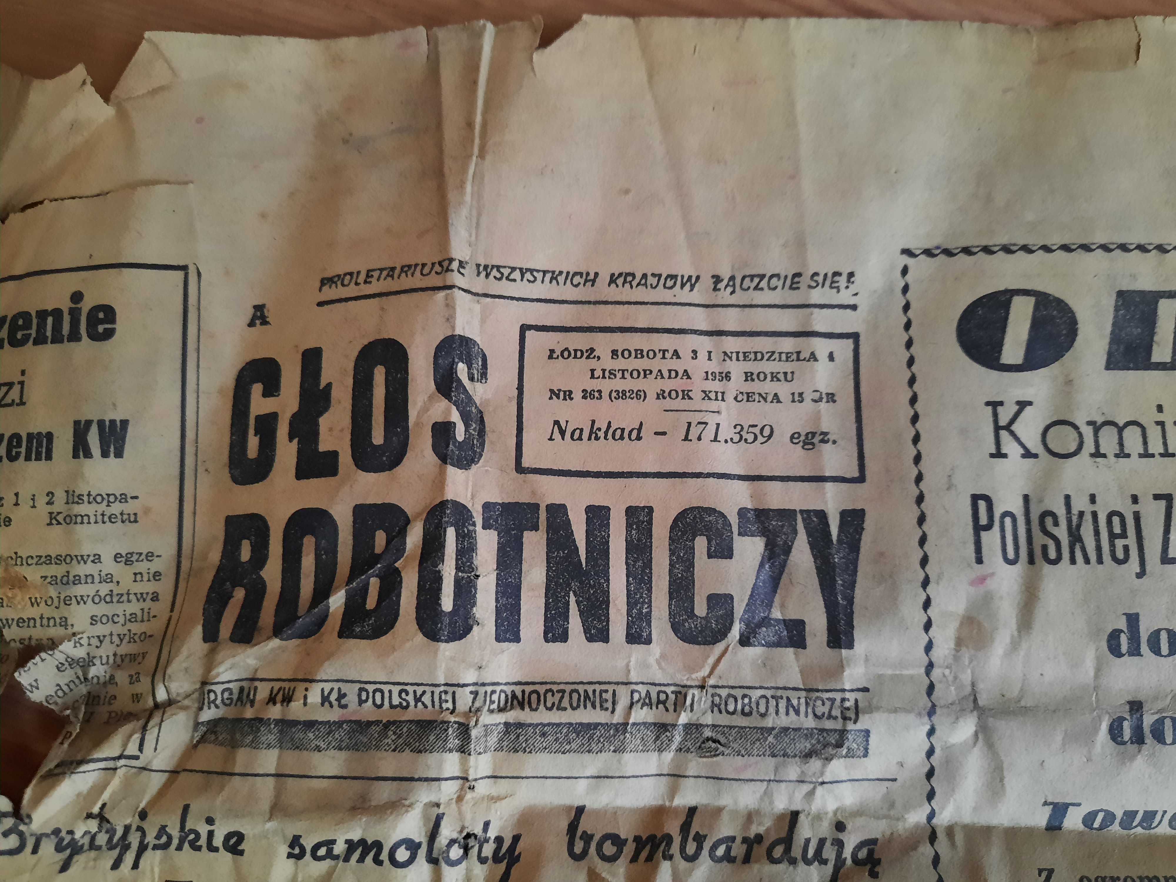 Stara gazeta PRL. Kartka z "Głosu Robotniczego" 1956 r.
