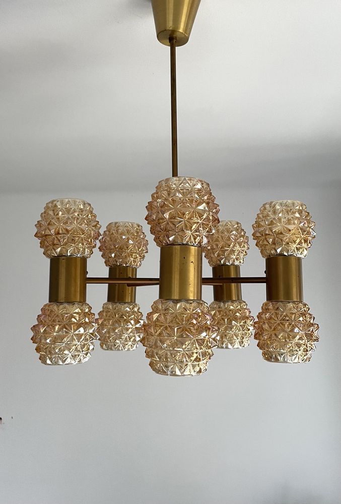 Lampa sufitowa, pięcioramienna vintage,Fest, Ikea, Szwecja, lata 60.