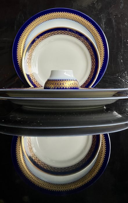 THOMAS ROSENTHAL stara porcelana złoto kobalt 3 duże talerze