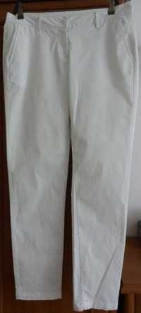 Spodnie Białe Długie Na Lato, Krój Prosty Kieszenie Przód Tył, Bawełna