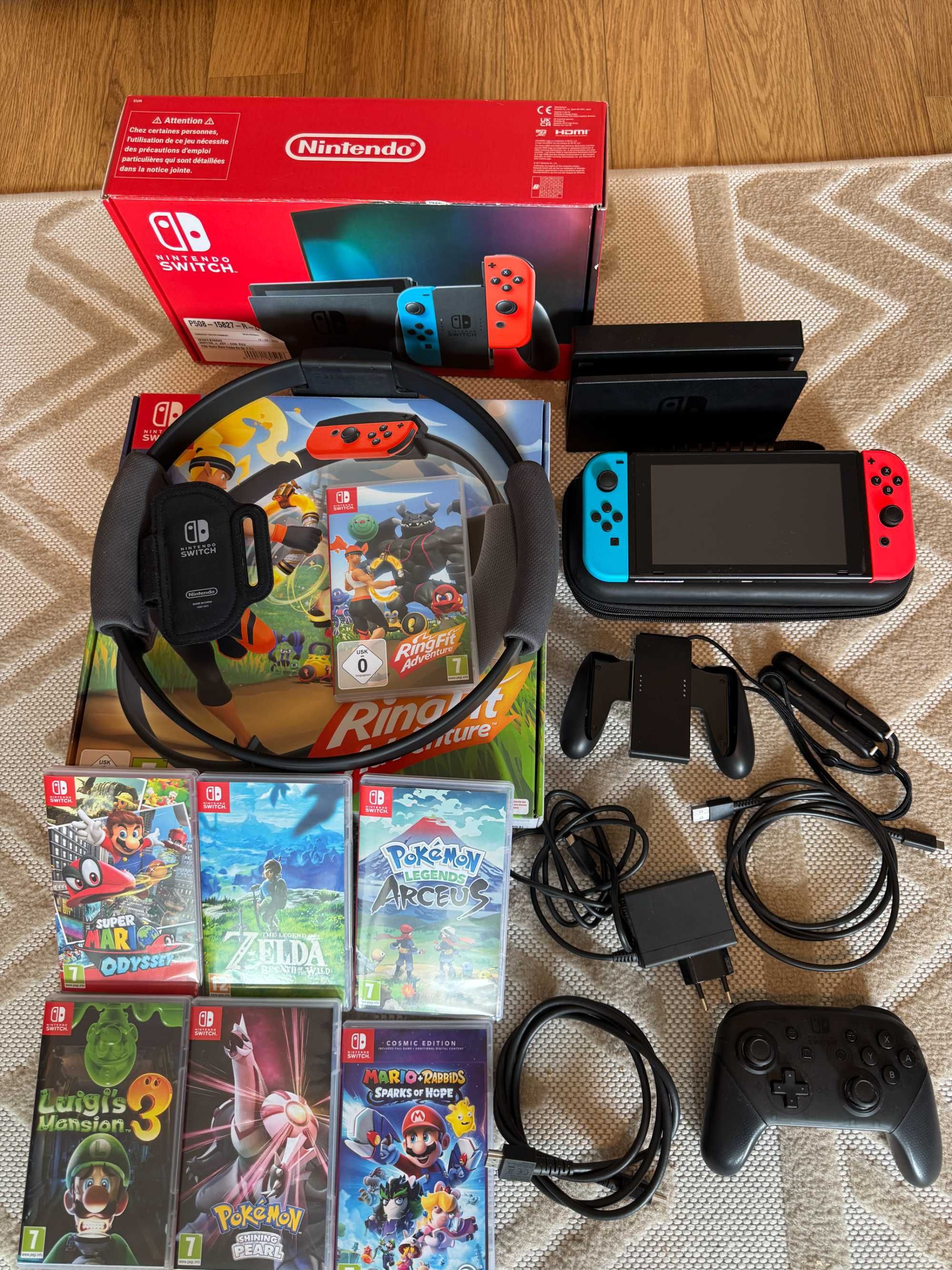 Nintendo Switch V2 Zestaw 7 Gier + Pro Controller + 128GB + RingFit