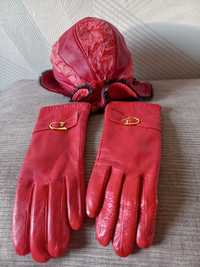 Комплект перчатки шляпа красный женский
