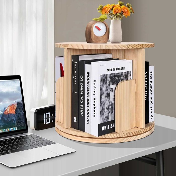 Obrotowa półka na książki Drewniany regał domowy 360 poziomowe drewno