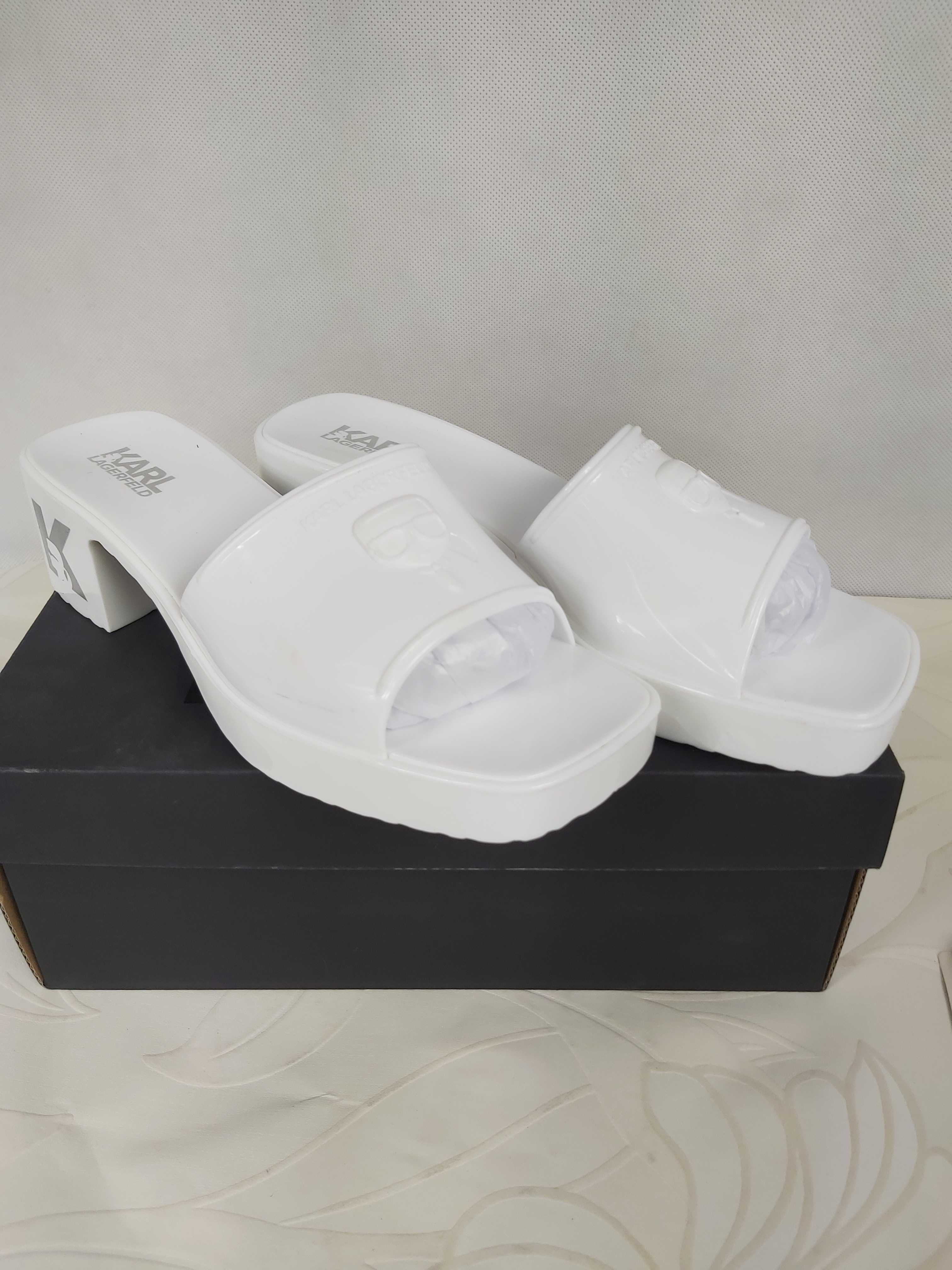 Nowe klapki KARL LAGERFELD biale jelly block 40