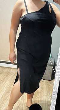 Sukienka prążek asymetryczna z rozcięciem plus size 50 5xl
