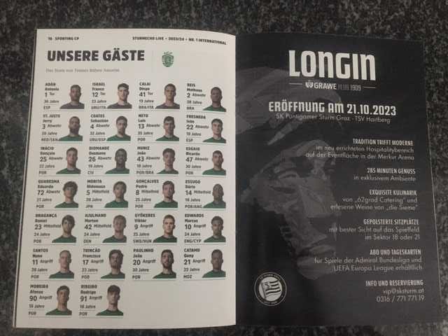 Liga Europa - Sturm Graz vs Sporting - Programa Oficial - 2023/2024