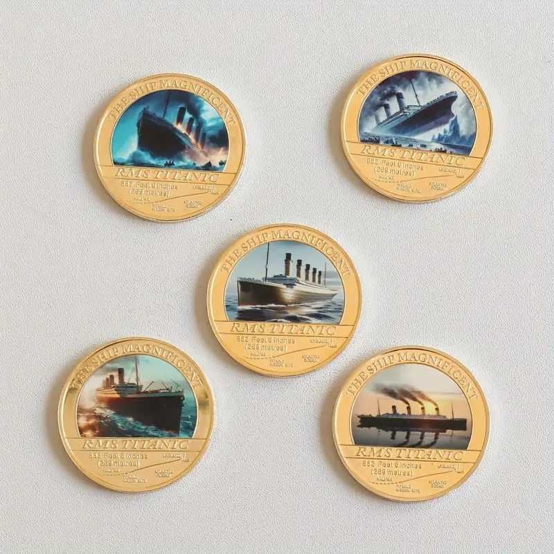 Zestaw 5 kolekcjonerskich monet medali z pudełkiem Titanic