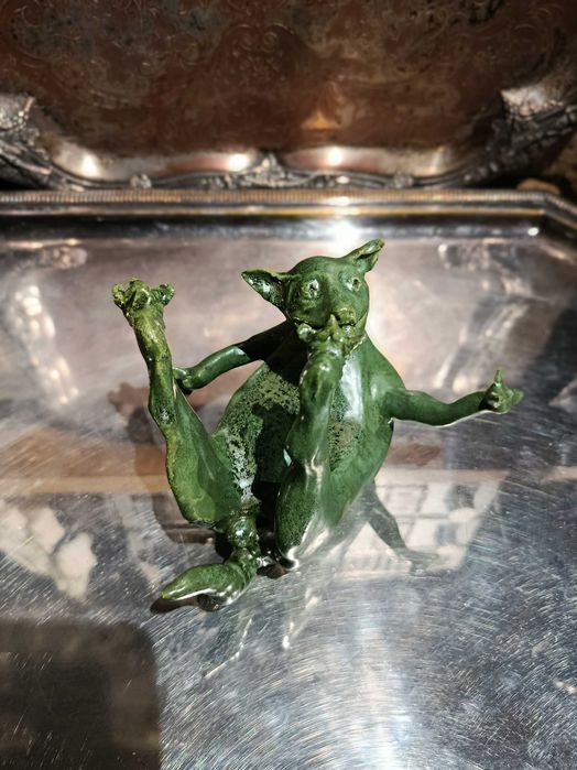 Escultura Gato Feliz Caldas da Rainha Assinada Vitor Pires 12 cm