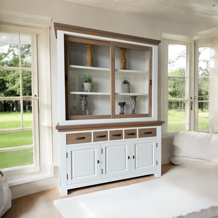 SZTOS Kredens witryna biały rustykalny farmhouse 150 DREWNIANY 160