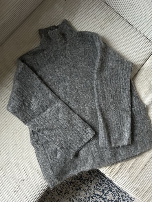 szary sweter h&m premium 38 M oversize golf wełna moher