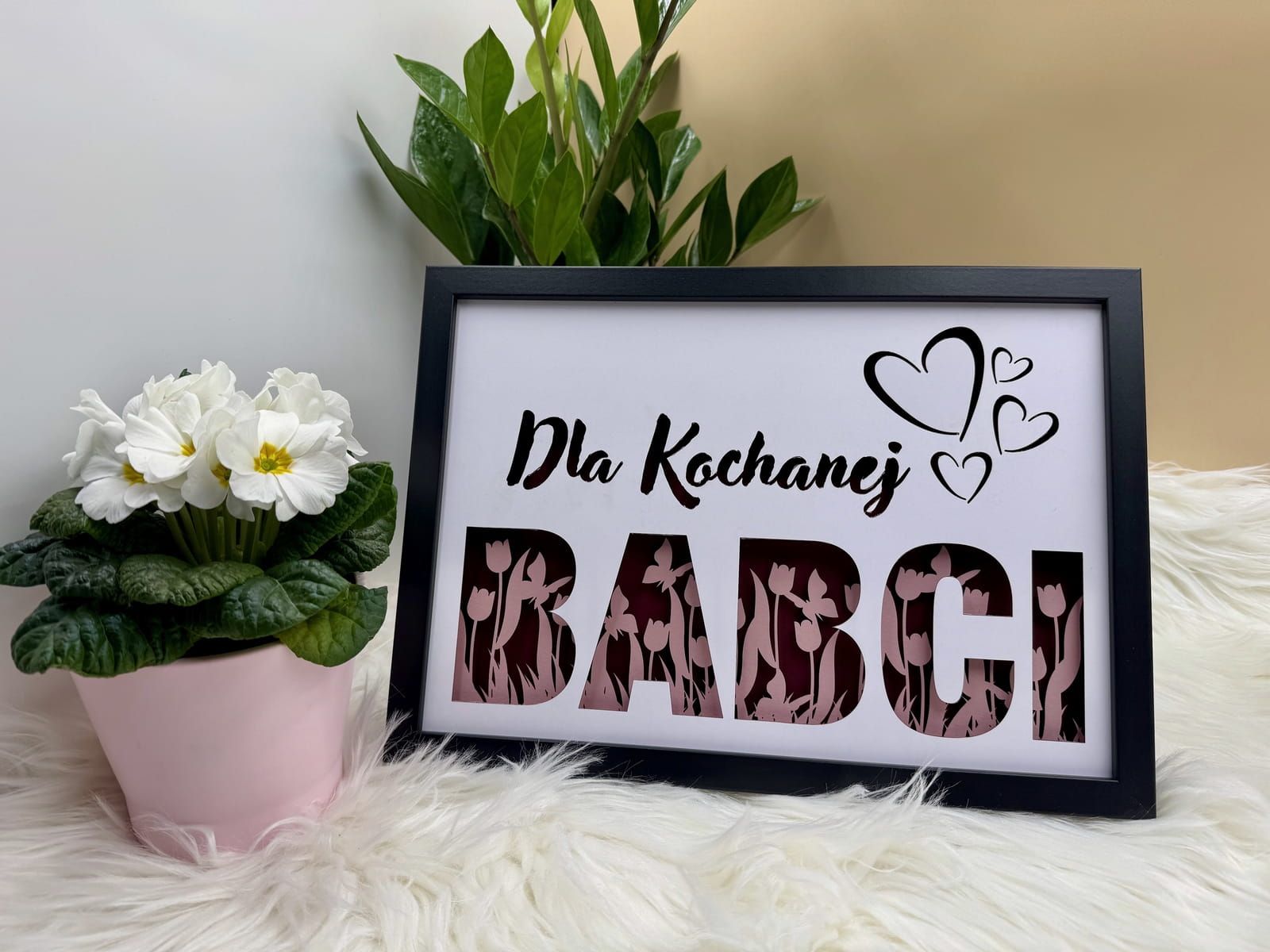 Ramka 3D shadow box Dla Kochanej Babci Tulipany 32x23