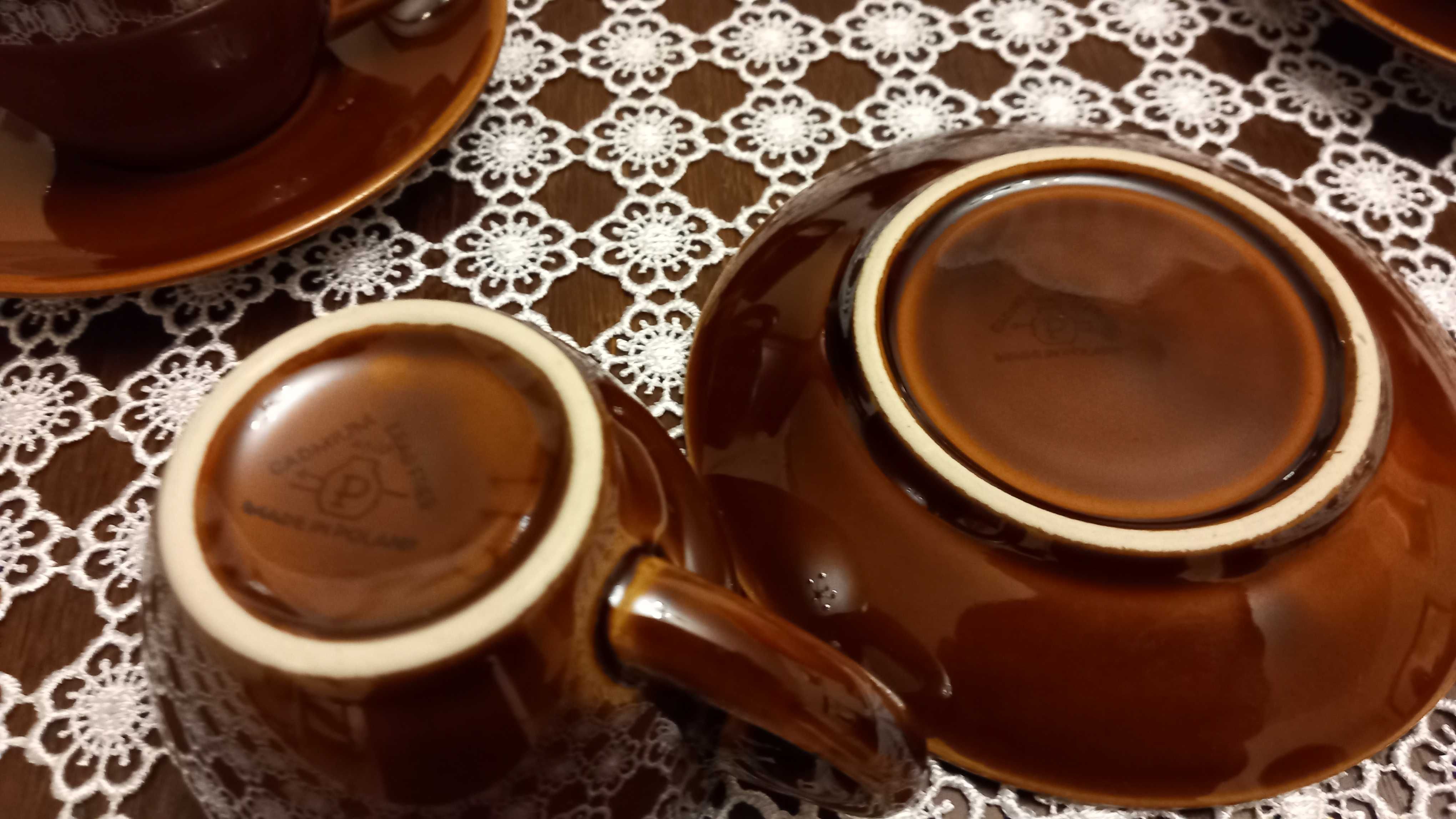 Porcelit Pruszków zestaw do kawy zielone filiżanki talerzyki 6 komplet