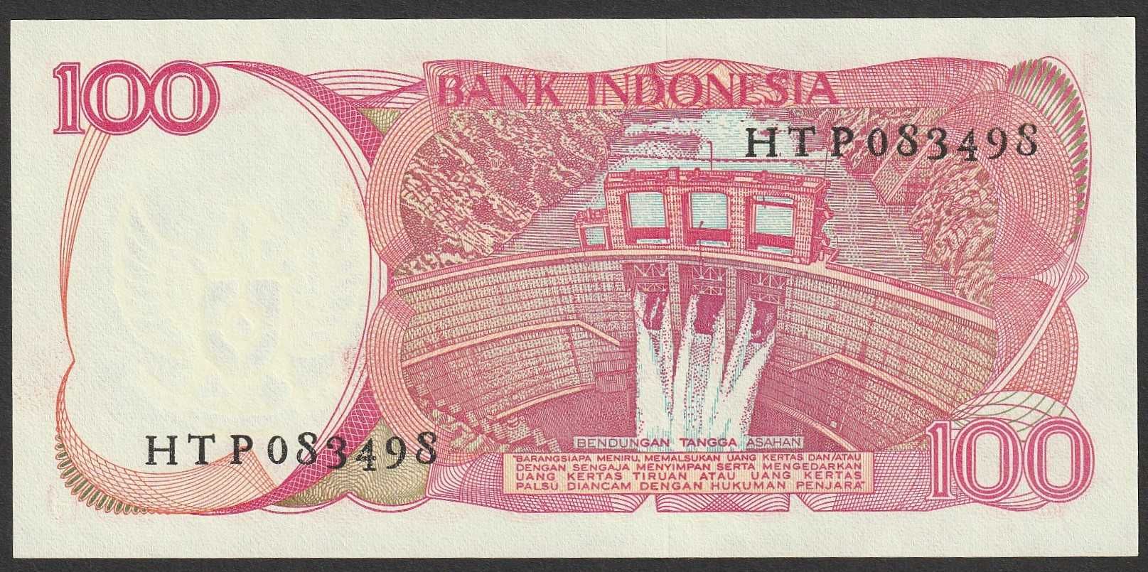 Indonezja 100 rupiah 1984 - PTAK - stan bankowy UNC