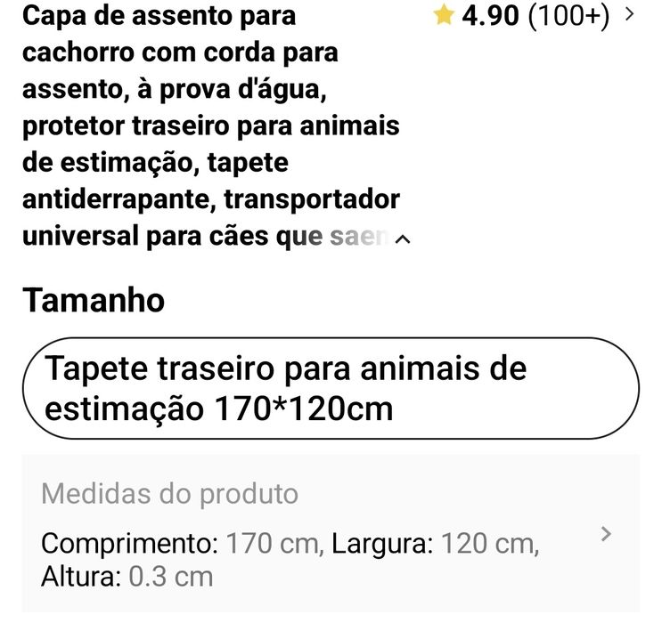 Capa para banco viatura para animais  Novo