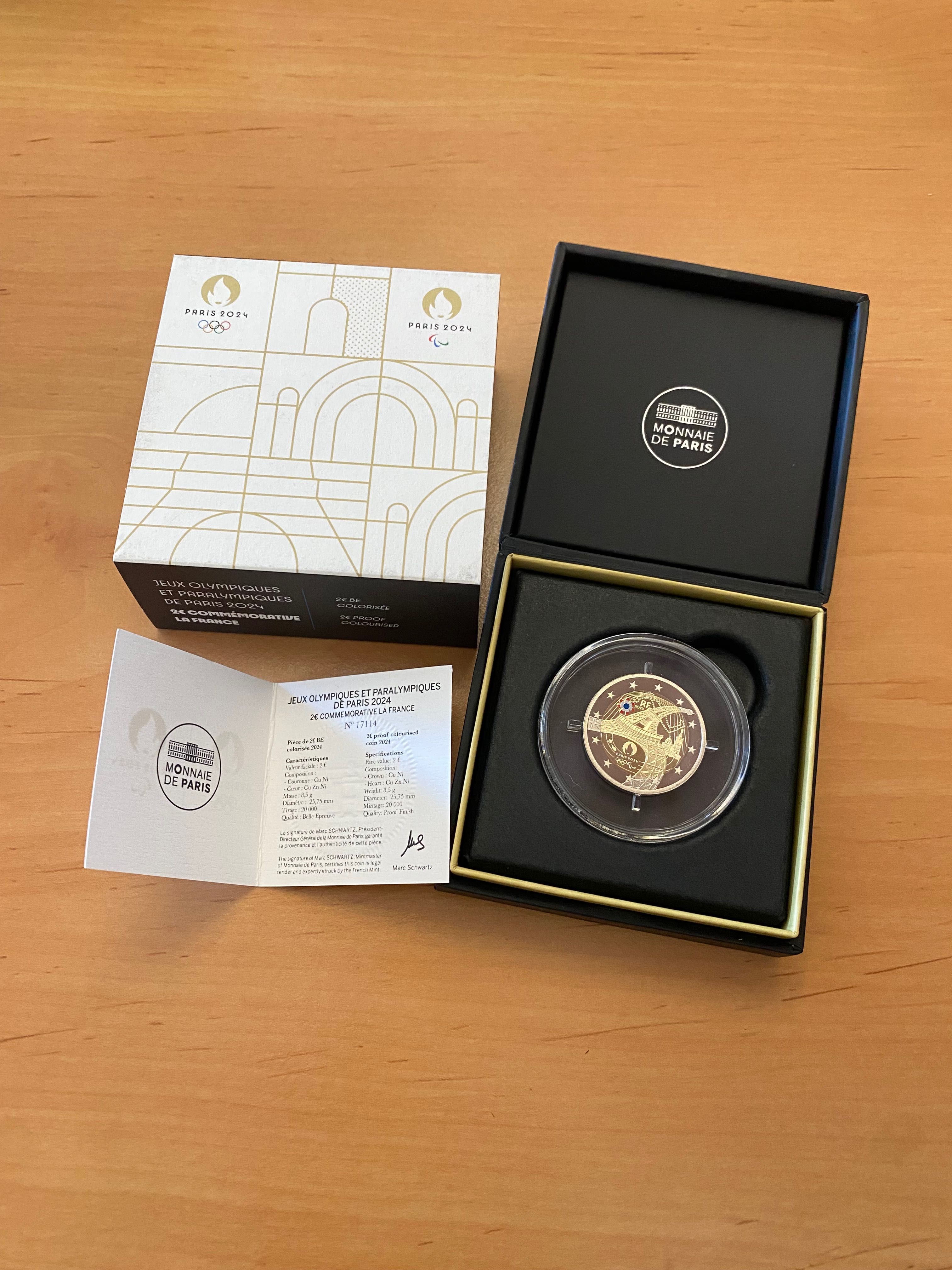 Moeda 2€ colorida França Paris 2024 - Proof