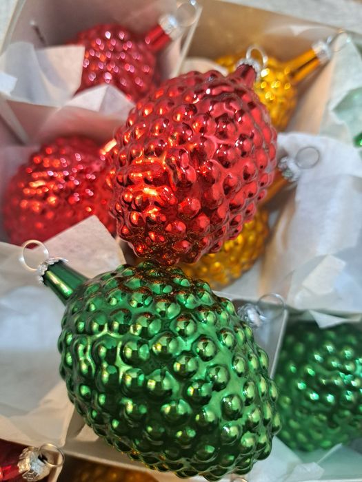 Bombki szklane ręcznie malowane malinki unikat retro styl prl