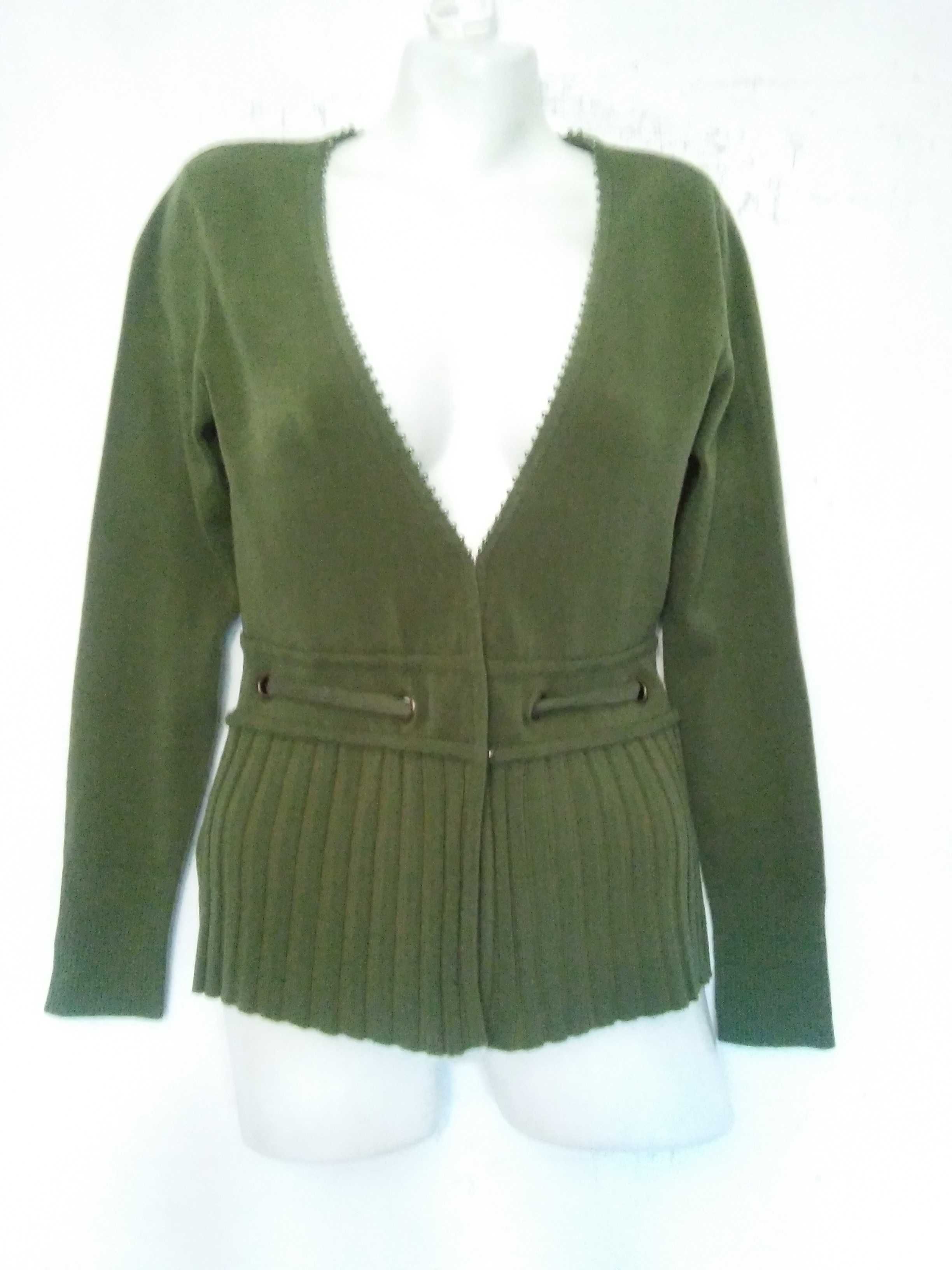 Oliwkowy zielony sweter kardigan kaszmir r.38 nowy