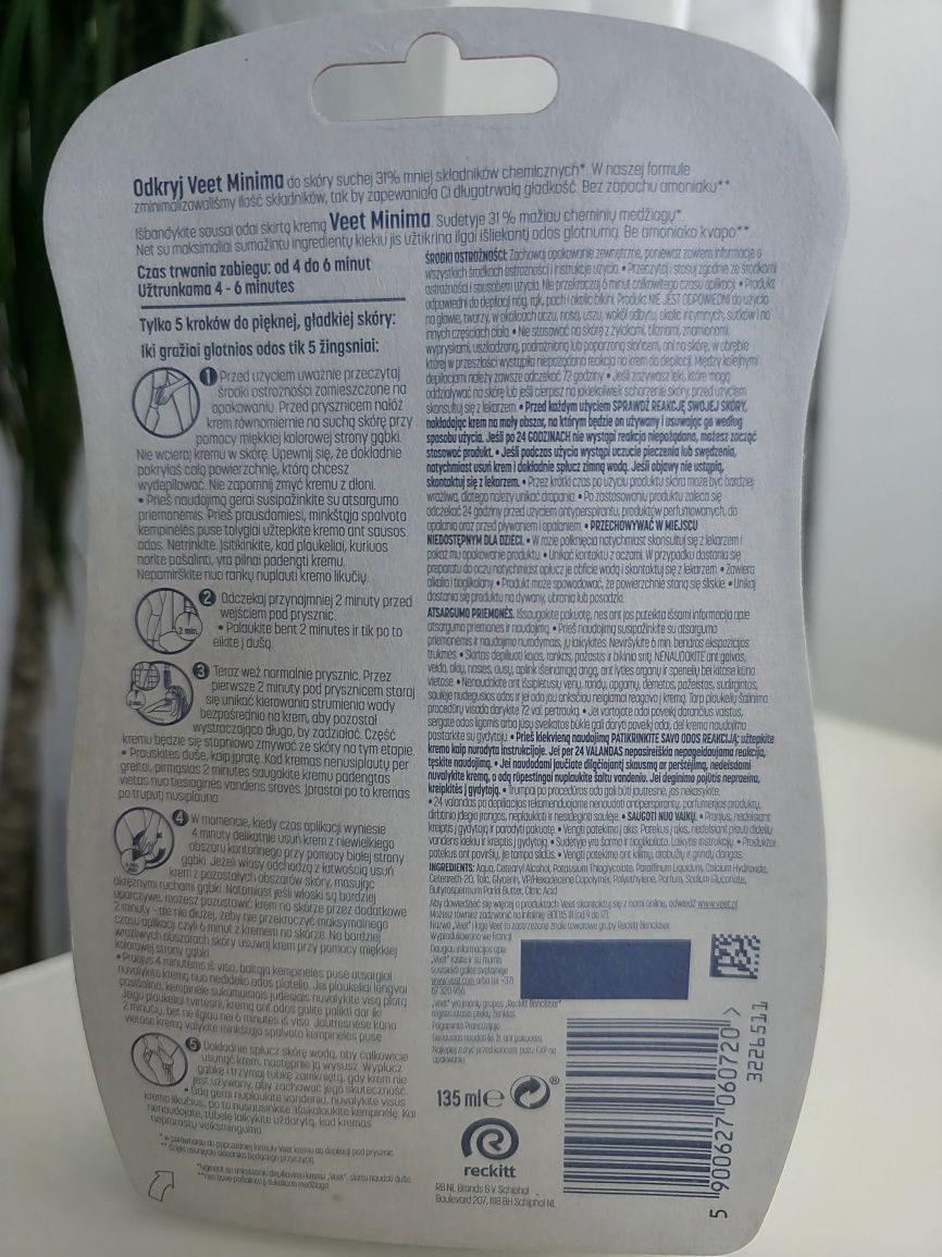 Krem do depilacji pod prysznic VEET MINIMA 135ml + gąbka NOWY + gratis