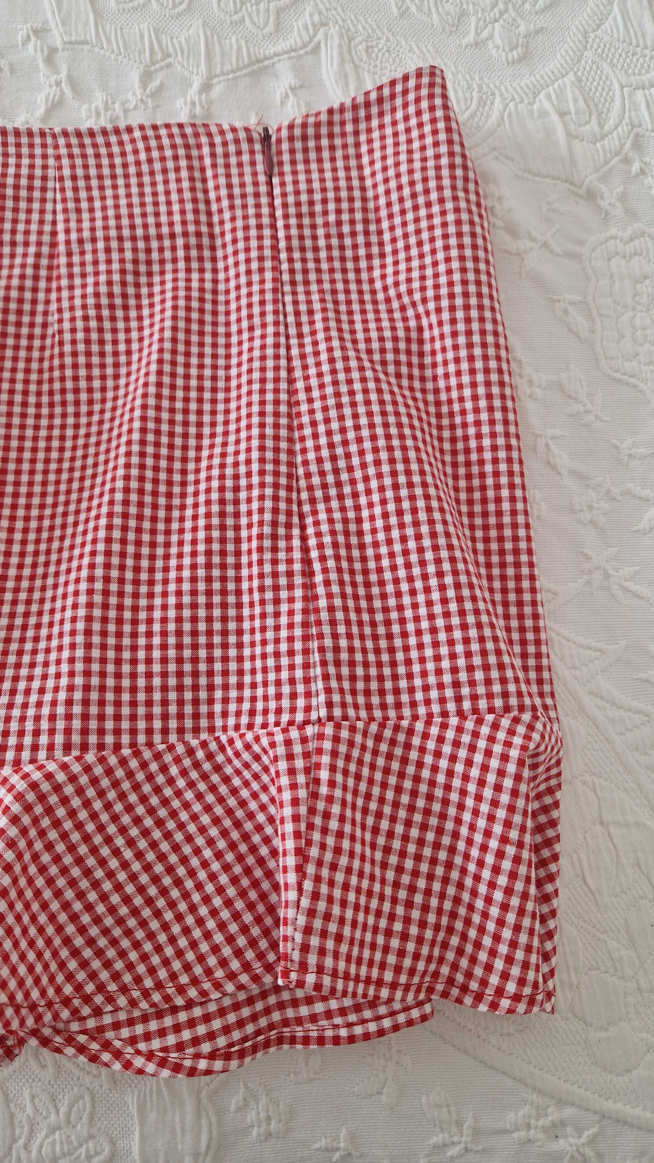 Calções vichy, branco e vermelho, tamanho S
