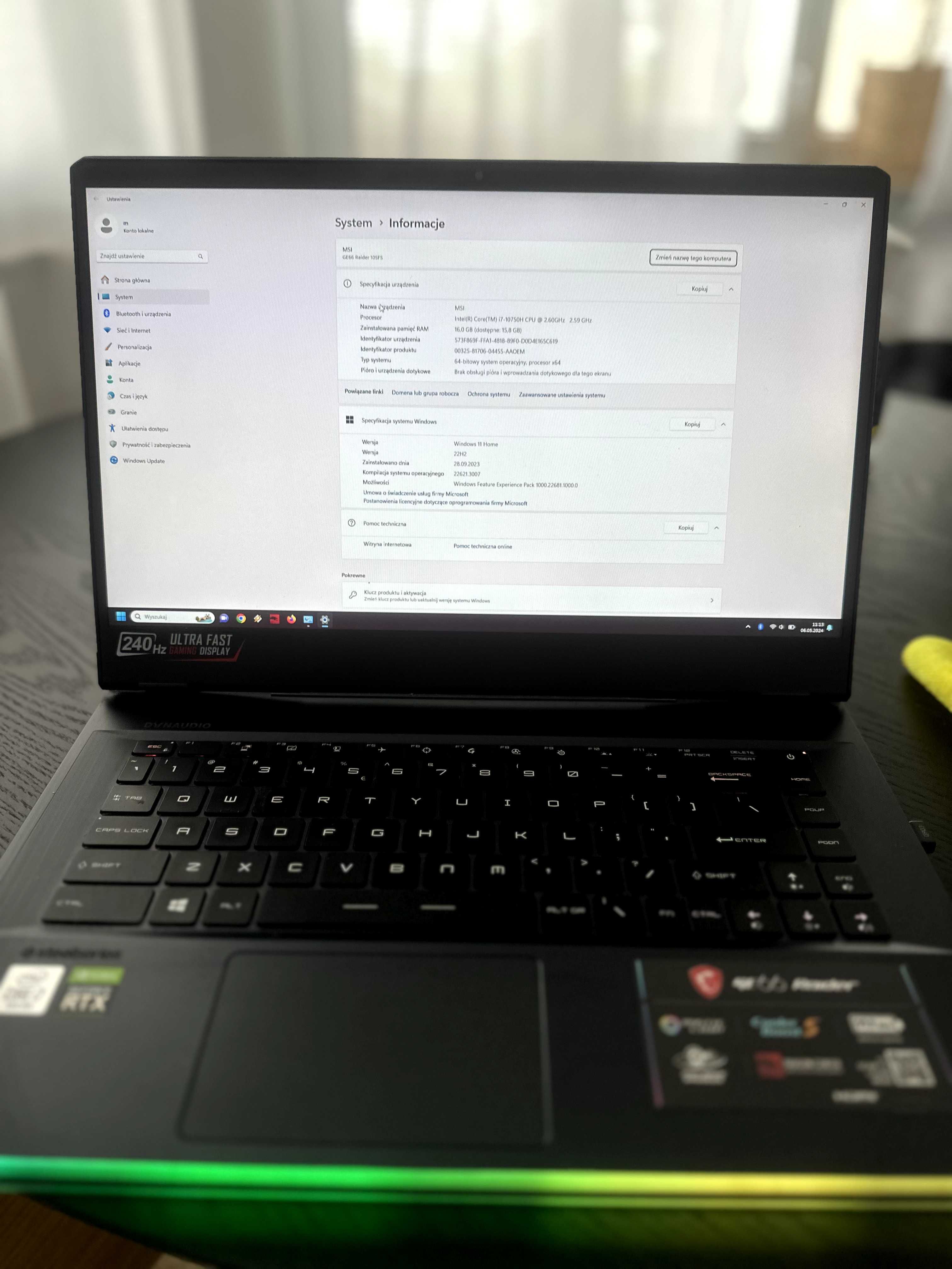 Laptop do gier MSI Raiders GE66 10SFS