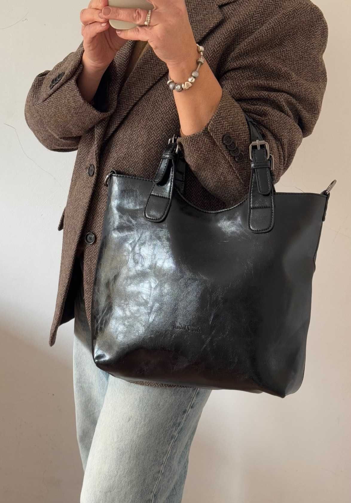 Ines Delaure torebka shopper czarna zarka duża